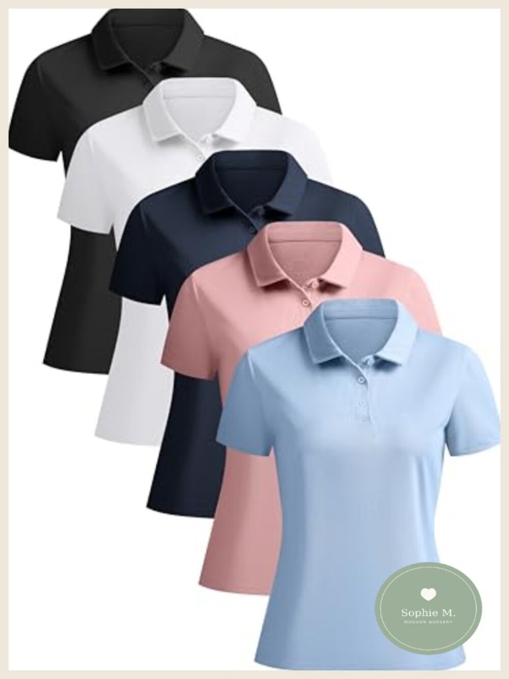 5 Pack Women's Polo Shirts Short Sleeve Collared Tops Work Uniform